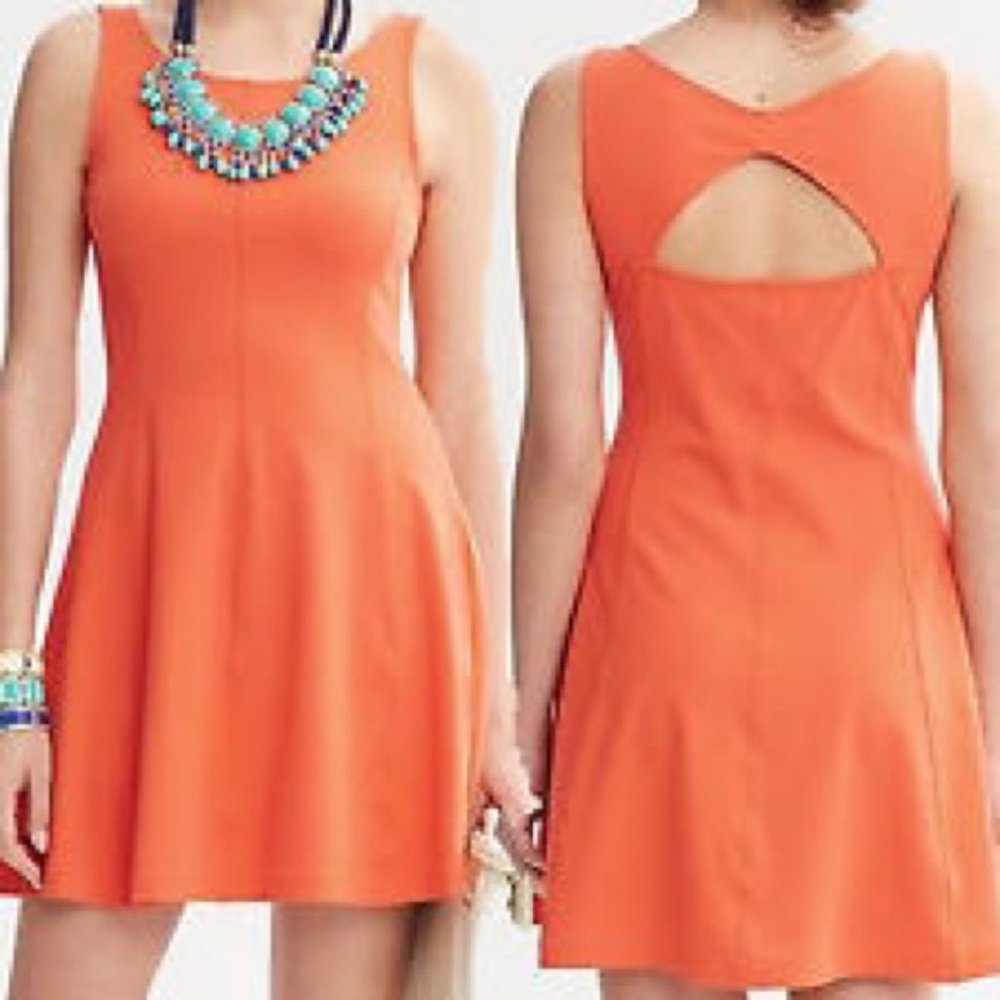 🧡 HOT Banana Republic Orange Cutout Back Fit & Flare Dress Knit 6 NWT 🧡